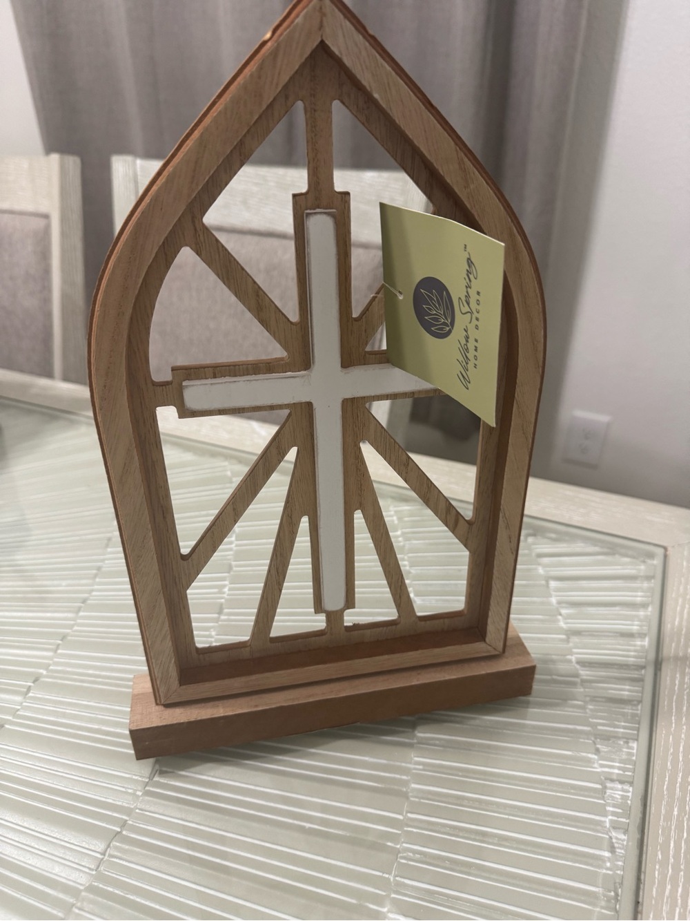 Decorativew Wooden Cross Accent - White & Natural Wood -